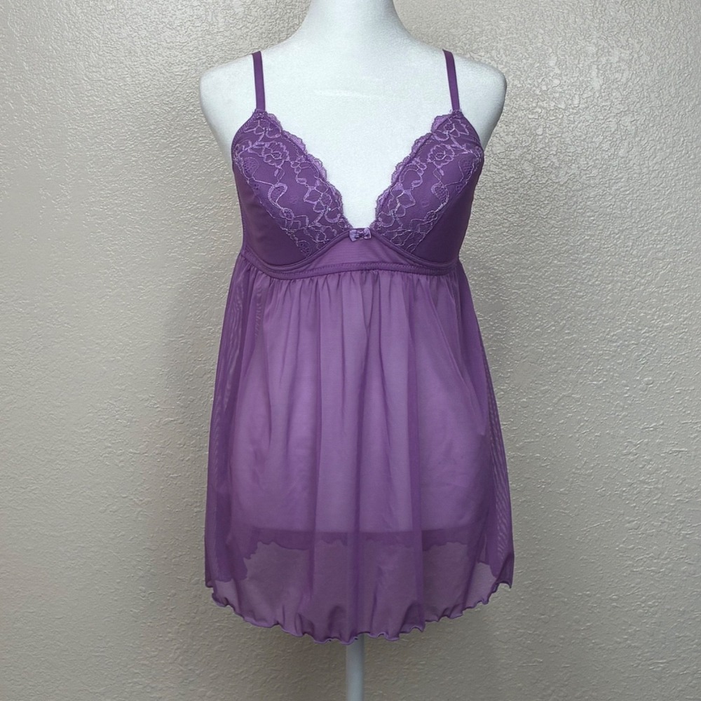 Molded‎ Cup Delicate Lace Babydoll Chemise Grape Whimsy Goth  Straps Lingerie